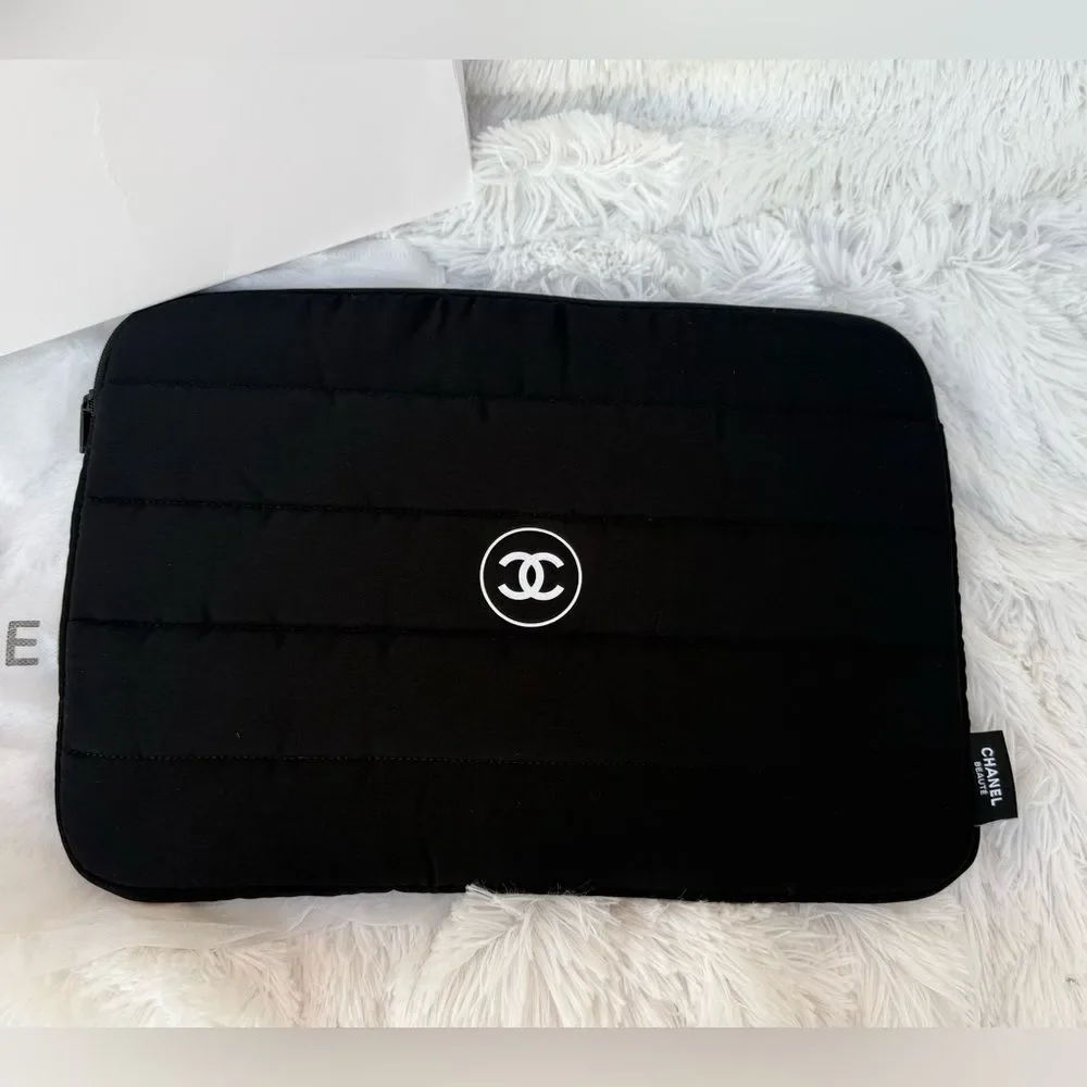 Chanel GWP Quilted Laptop Case Sleeve Black Pouch Clutch iPad Tablet Case